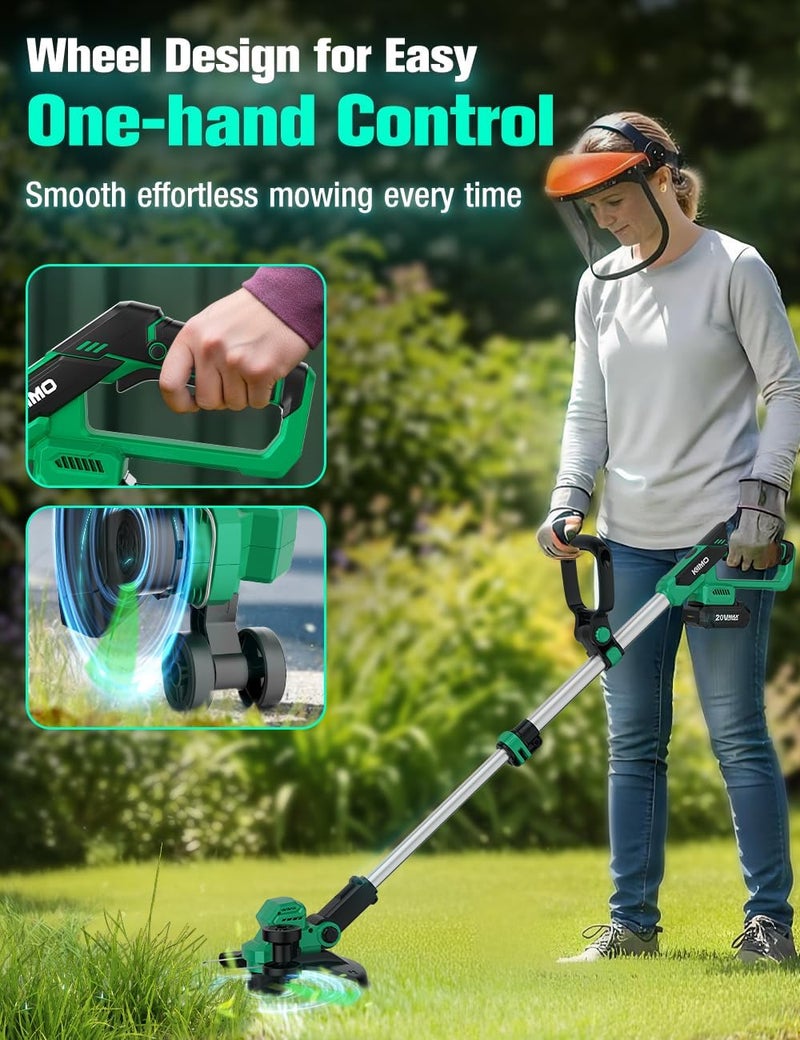 KIMO 12" Weed Wacker Cordless Battery Operated w/ 2 x 2.0Ah Batteries, 2-in-1 String Trimmer & Edger with Charger & Wheels, 6 x Replacement lines, Fast Charger, Electric Weed Trimmer 20V for Lawn Yard - Image 5